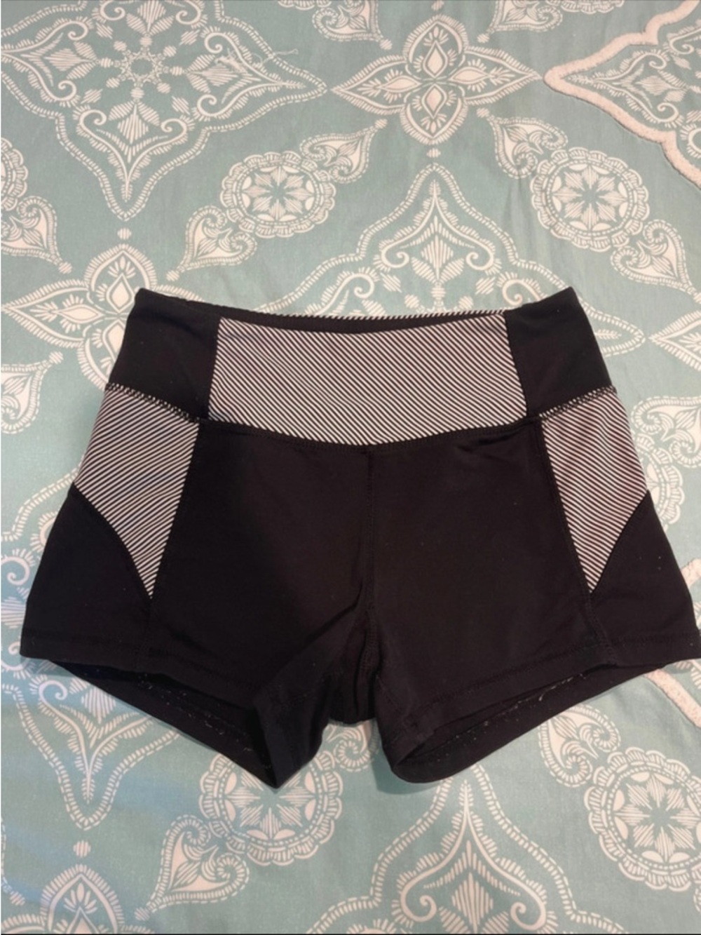 Black Women's Active Shorts with Striped Accent